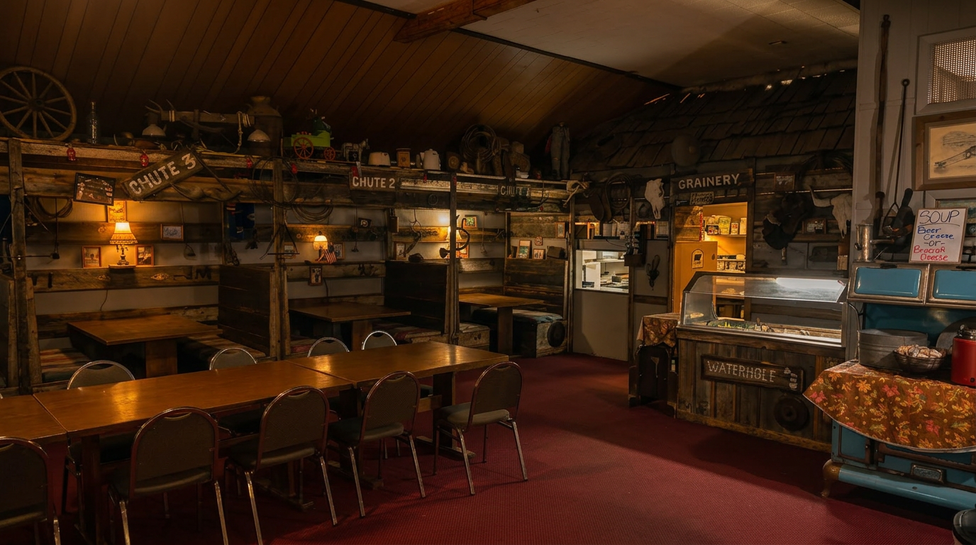 The Victory steakhouse interior with leather booths and amber candlelight